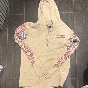 Harley-Davidson Tan Hoodie with Pink and Gray Accents
